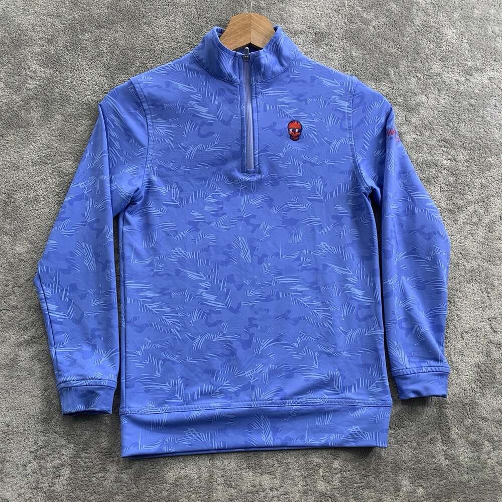 Peter Millar Perth Pullover Youth Boys Small 7/8 Blue Swag Golf 1/4 Zip Preppy